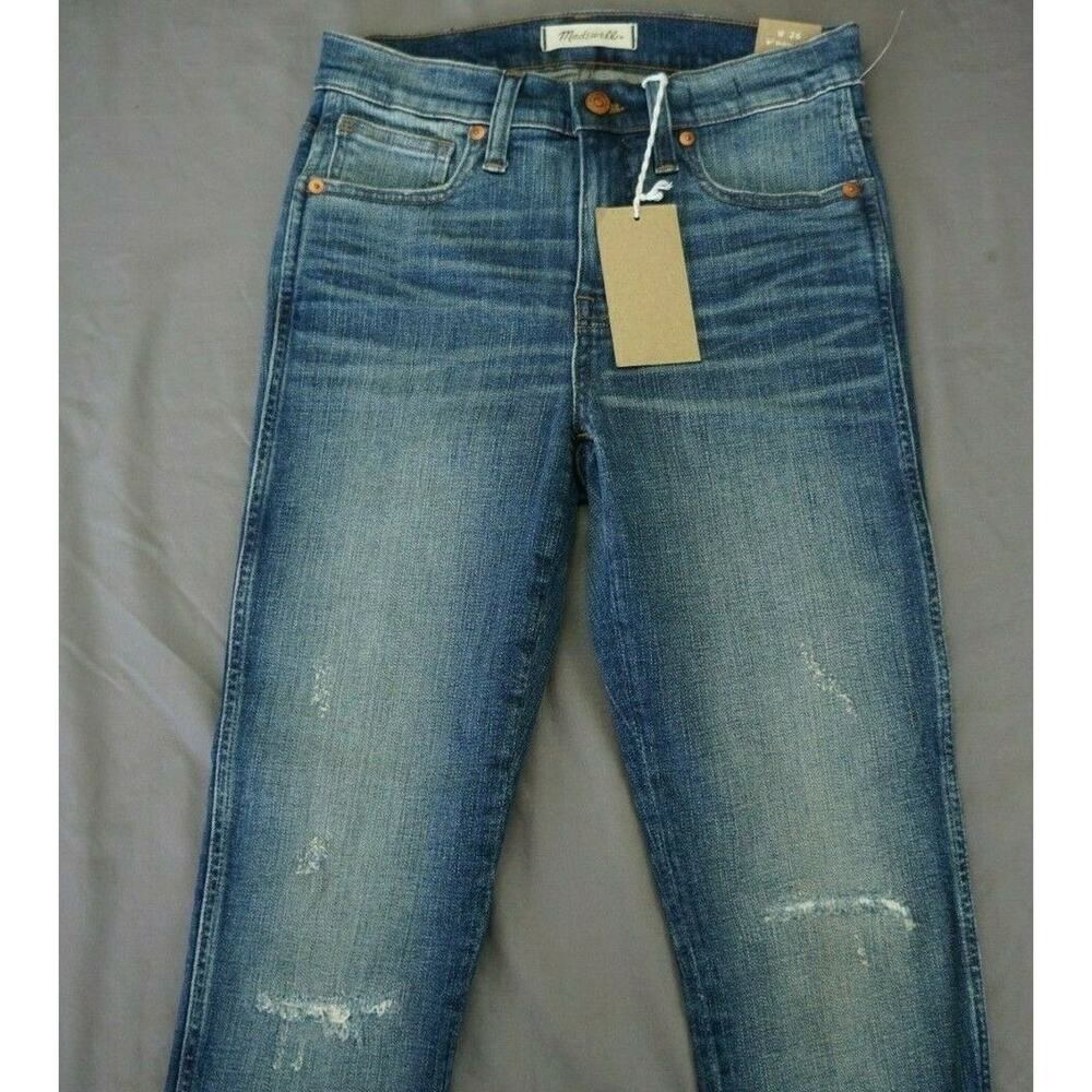 Madewell 9" High Rise Distressed Skinny Roller Jeans Raw Hem Size 26 NWT $135.00